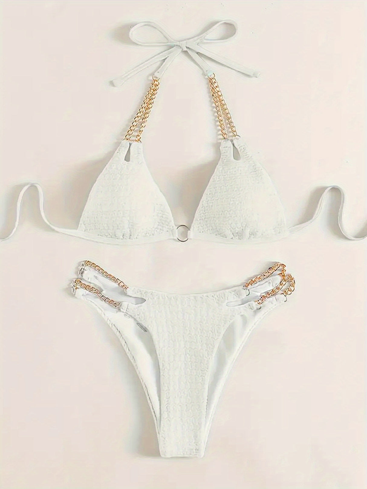 Sultry Chain Accent Bikini Swimsuit Set - Women's Beachwear and Swimwear with Daring Split Design, Perfect for Beach Vacations, Spa Days, and Poolside Lounging - Sexy, Comfortable, and Confidence-Boosting Swimsuit for Women