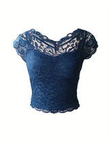 Fairycore Lace Floral Crop Tops Y2k Slim Fit Fly Sleeve T Shirts Summer Cute Shirts Streetwear