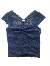 Fairycore Lace Floral Crop Tops Y2k Slim Fit Fly Sleeve T Shirts Summer Cute Shirts Streetwear