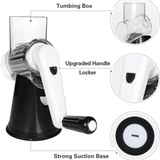 3 Replaceable Drum Blades Rotary Cheese Grater Cheese Shredder - Kitchen Manual with Handle Vegetable Slicer Nuts Grinder and Strong Suction Base Free Cleaning Brush
