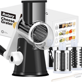 3 Replaceable Drum Blades Rotary Cheese Grater Cheese Shredder - Kitchen Manual with Handle Vegetable Slicer Nuts Grinder and Strong Suction Base Free Cleaning Brush