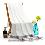 Contemporary Cotton Towel Set with Geometric Design - 1pc Hand Towel, 1pc Bath Towel - 300 GSM Knit Fabric, 100% Cotton, Super Absorbent, Quick-Dry for Bathroom Essentials
