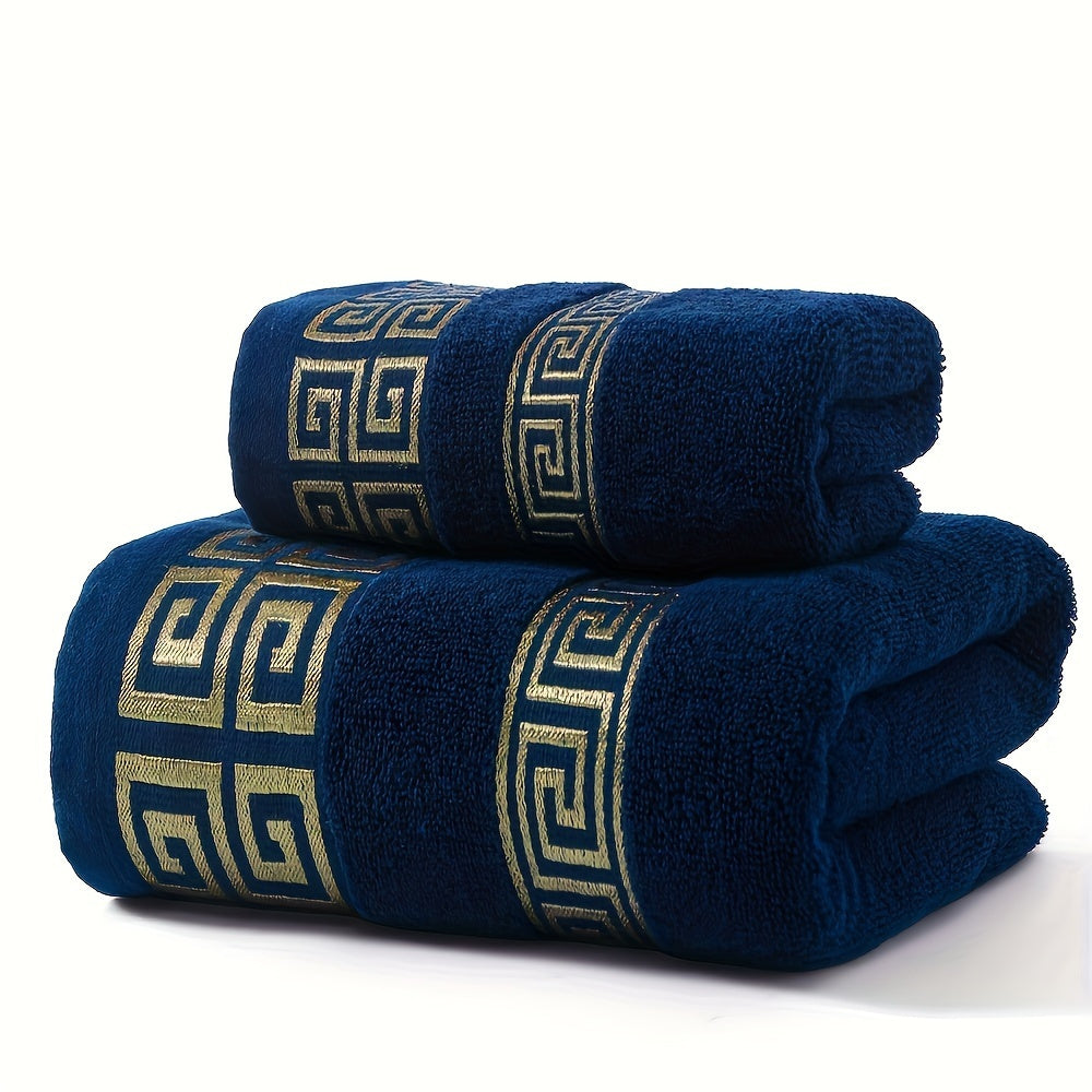Contemporary Cotton Towel Set with Geometric Design - 1pc Hand Towel, 1pc Bath Towel - 300 GSM Knit Fabric, 100% Cotton, Super Absorbent, Quick-Dry for Bathroom Essentials