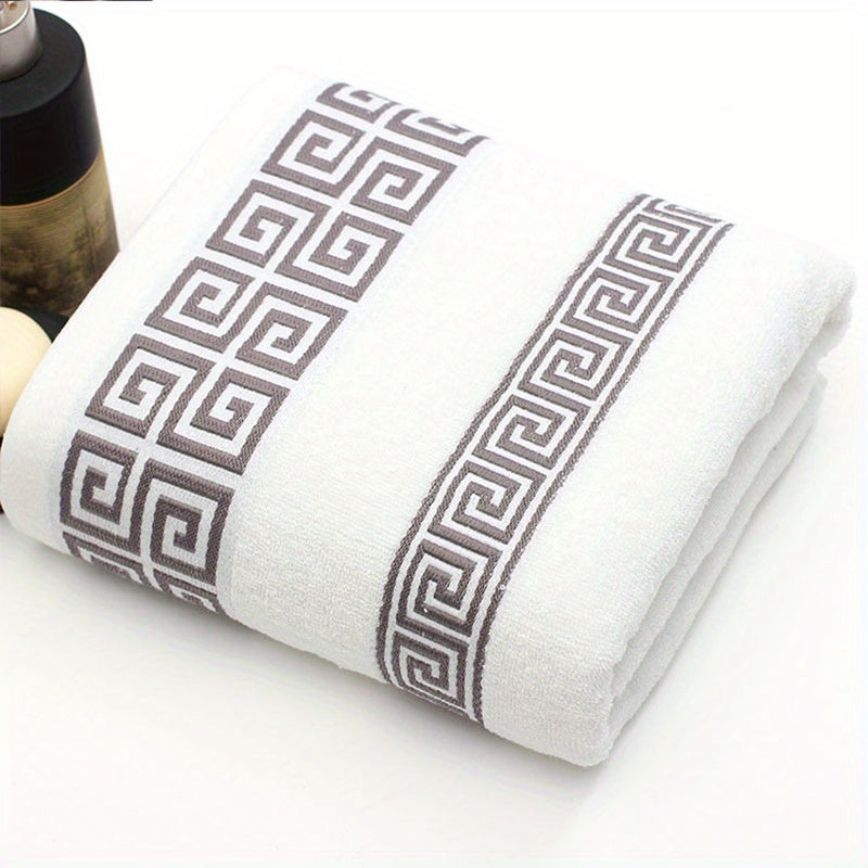 Contemporary Cotton Towel Set with Geometric Design - 1pc Hand Towel, 1pc Bath Towel - 300 GSM Knit Fabric, 100% Cotton, Super Absorbent, Quick-Dry for Bathroom Essentials