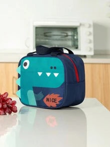 1pc Children'S Cute Cartoon Dinosaur Print Portable Lunch Bag Simple Large Capacity Lunch Box Bag Storage Bag Fashionable Hand-Held Insulated Lunch Bag Suitable For Girls Students Office Workers To Bring Lunch Travel Outdoor Picnic Insulation Use