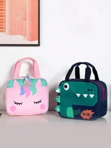 1pc Children'S Cute Cartoon Dinosaur Print Portable Lunch Bag Simple Large Capacity Lunch Box Bag Storage Bag Fashionable Hand-Held Insulated Lunch Bag Suitable For Girls Students Office Workers To Bring Lunch Travel Outdoor Picnic Insulation Use