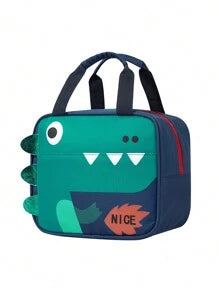 1pc Children'S Cute Cartoon Dinosaur Print Portable Lunch Bag Simple Large Capacity Lunch Box Bag Storage Bag Fashionable Hand-Held Insulated Lunch Bag Suitable For Girls Students Office Workers To Bring Lunch Travel Outdoor Picnic Insulation Use