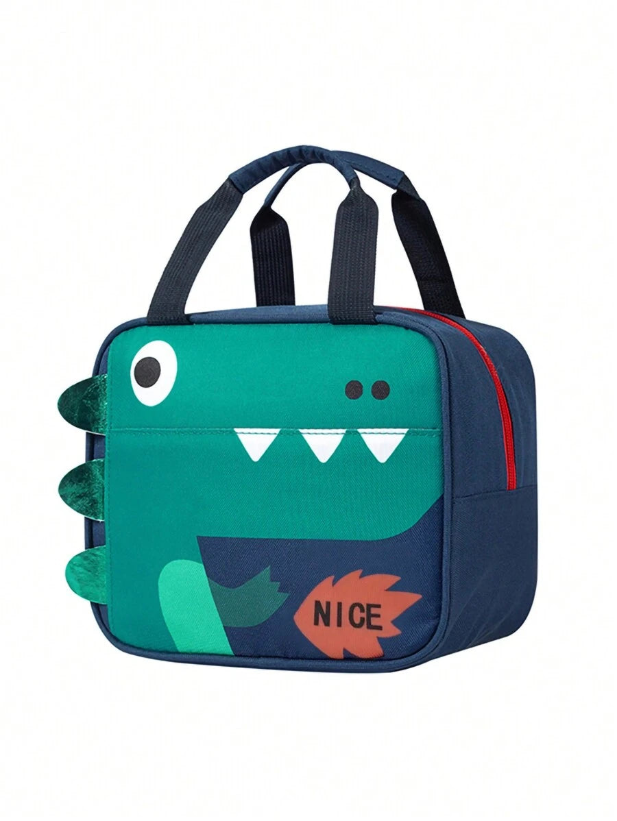 1pc Children'S Cute Cartoon Dinosaur Print Portable Lunch Bag Simple Large Capacity Lunch Box Bag Storage Bag Fashionable Hand-Held Insulated Lunch Bag Suitable For Girls Students Office Workers To Bring Lunch Travel Outdoor Picnic Insulation Use