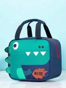 1pc Children'S Cute Cartoon Dinosaur Print Portable Lunch Bag Simple Large Capacity Lunch Box Bag Storage Bag Fashionable Hand-Held Insulated Lunch Bag Suitable For Girls Students Office Workers To Bring Lunch Travel Outdoor Picnic Insulation Use