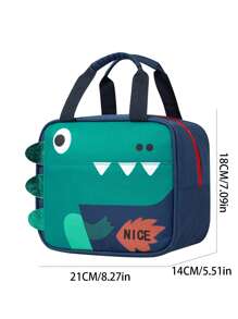 1pc Children'S Cute Cartoon Dinosaur Print Portable Lunch Bag Simple Large Capacity Lunch Box Bag Storage Bag Fashionable Hand-Held Insulated Lunch Bag Suitable For Girls Students Office Workers To Bring Lunch Travel Outdoor Picnic Insulation Use