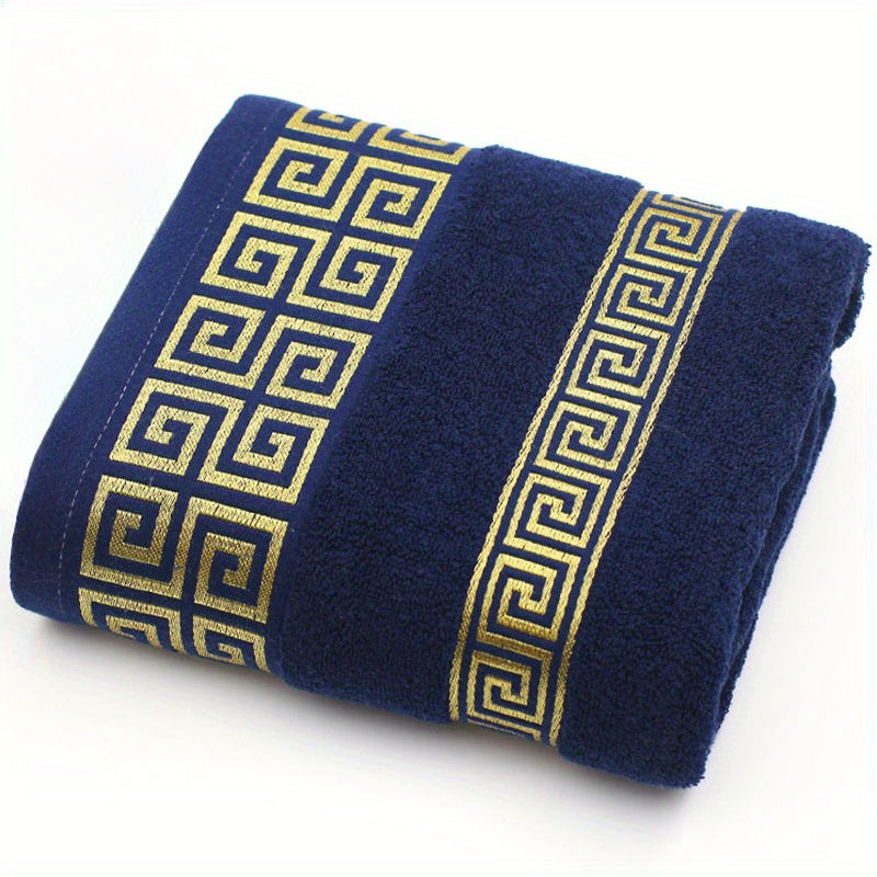 Contemporary Cotton Towel Set with Geometric Design - 1pc Hand Towel, 1pc Bath Towel - 300 GSM Knit Fabric, 100% Cotton, Super Absorbent, Quick-Dry for Bathroom Essentials