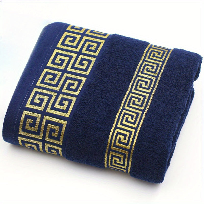 Contemporary Cotton Towel Set with Geometric Design - 1pc Hand Towel, 1pc Bath Towel - 300 GSM Knit Fabric, 100% Cotton, Super Absorbent, Quick-Dry for Bathroom Essentials