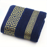 Contemporary Cotton Towel Set with Geometric Design - 1pc Hand Towel, 1pc Bath Towel - 300 GSM Knit Fabric, 100% Cotton, Super Absorbent, Quick-Dry for Bathroom Essentials