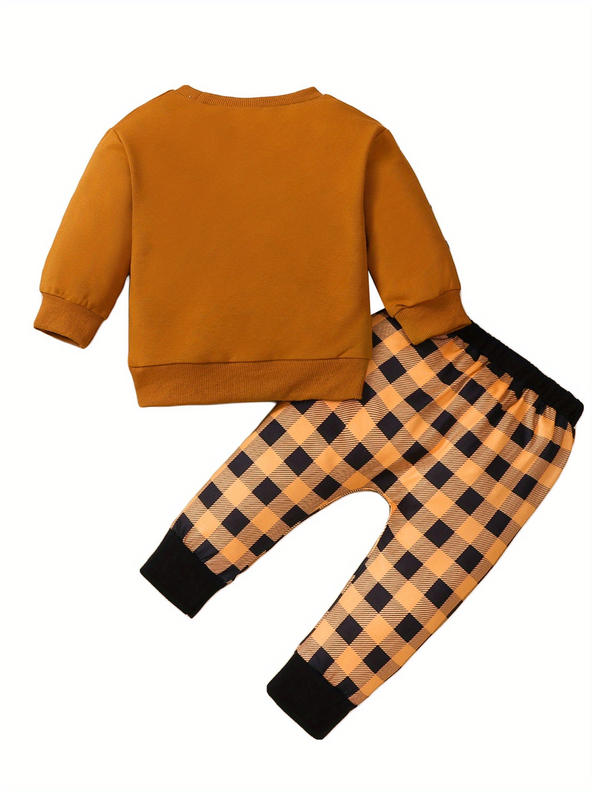 Toddler Boys Halloween Sets Long Sleeve Letter Pumpkin Print Tops Plaid Pants Sets