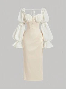 Plus Size Beige Vintage Dress