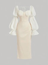 Plus Size Beige Vintage Dress