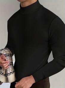 EASYOWN Dauomo Men's Plain Stand Collar Long Sleeve Casual T-Shirt, Spring And Summer