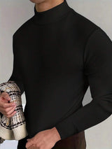 Manfinity Dauomo Men's Plain Stand Collar Long Sleeve Casual T-Shirt, Spring And Summer