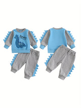 Toddler Boys Fall Outfits Dinosaur Letter Embroidery Long Sleeve Sweatshirts and Long Pants 2Pcs Clothes Set