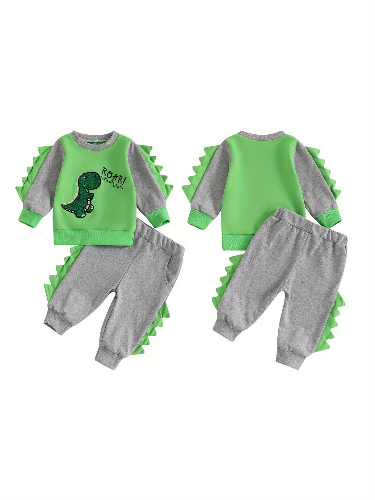 Toddler Boys Fall Outfits Dinosaur Letter Embroidery Long Sleeve Sweatshirts and Long Pants 2Pcs Clothes Set