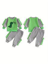 Toddler Boys Fall Outfits Dinosaur Letter Embroidery Long Sleeve Sweatshirts and Long Pants 2Pcs Clothes Set