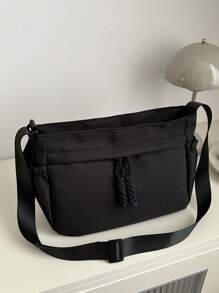 Stylish Solid Color Large Capacity Zipper Bag Crossbody Bag, Casual Portable Sports Shoulder Bag, Commuting Simple Bag For Women