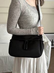 Stylish Solid Color Large Capacity Zipper Bag Crossbody Bag, Casual Portable Sports Shoulder Bag, Commuting Simple Bag For Women