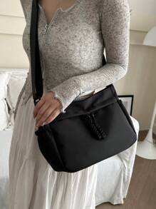 Stylish Solid Color Large Capacity Zipper Bag Crossbody Bag, Casual Portable Sports Shoulder Bag, Commuting Simple Bag For Women