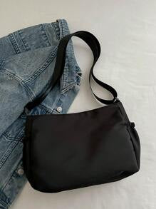 Stylish Solid Color Large Capacity Zipper Bag Crossbody Bag, Casual Portable Sports Shoulder Bag, Commuting Simple Bag For Women