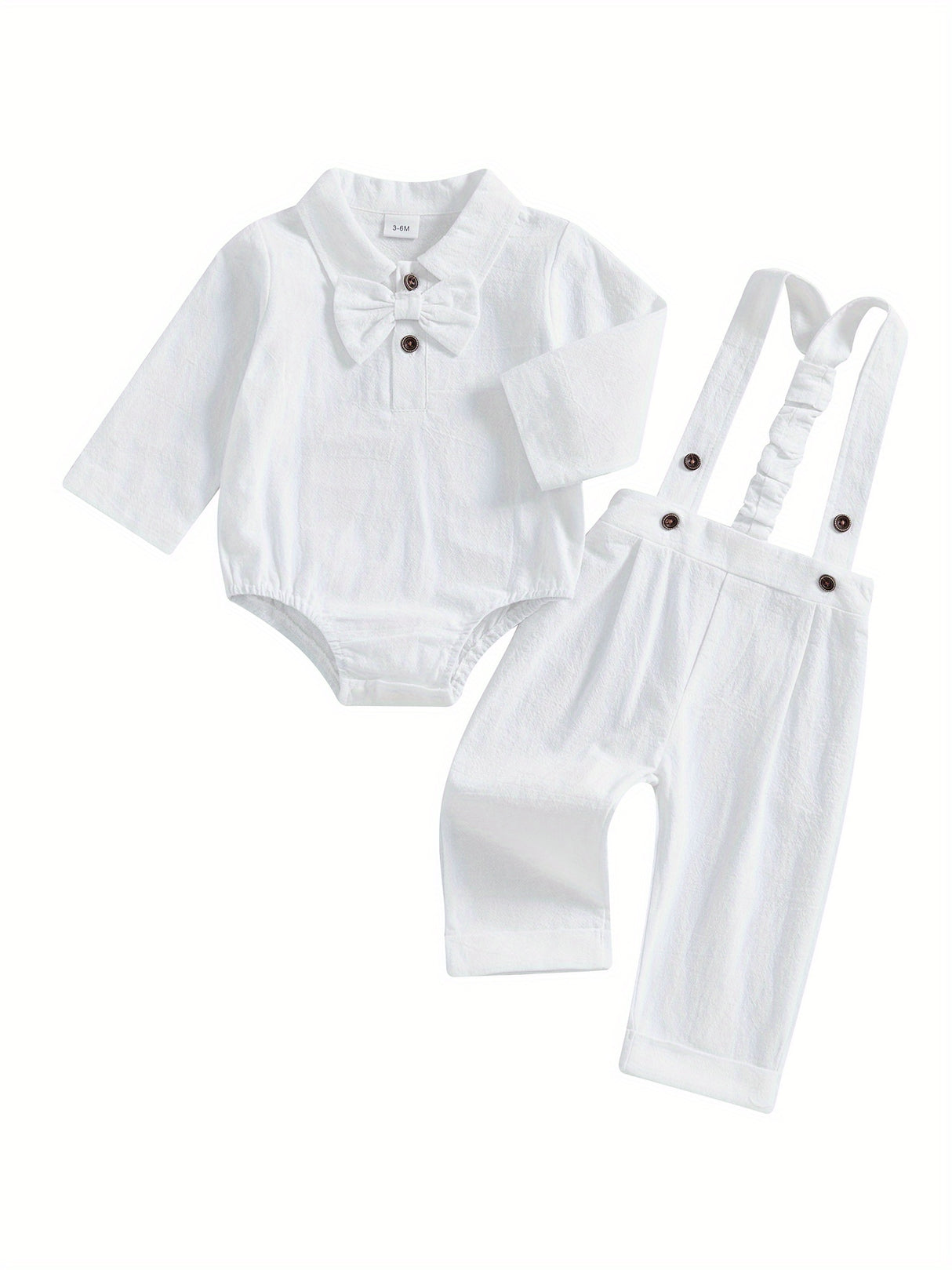 Baby Boy Gentleman Outfit Bow Tie Lapel Neck Long Sleeve Romper + Elastic Waist Suspender Pants Infant 2pcs Clothes Set for Wedding, for Outdoor
