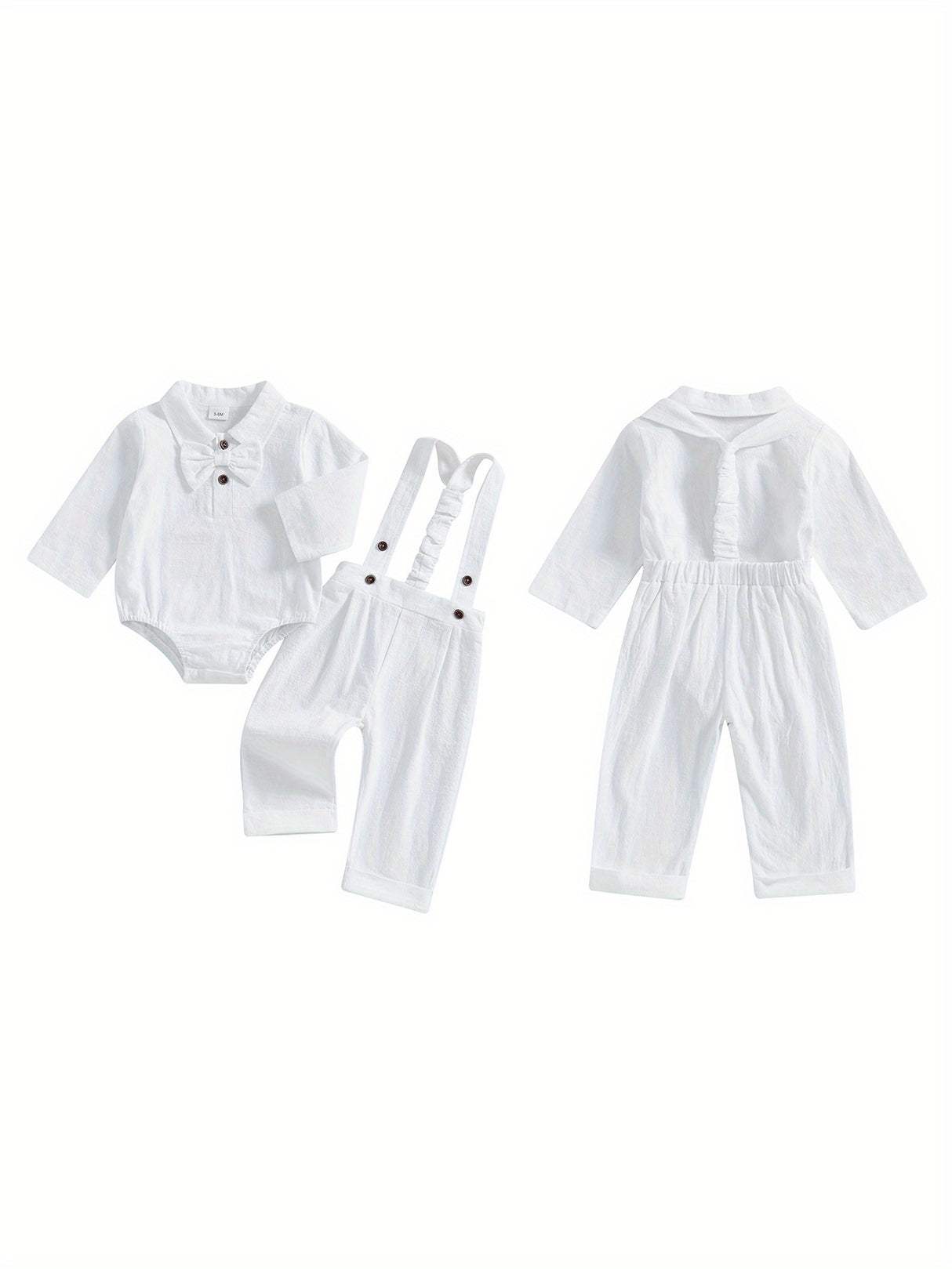 Baby Boy Gentleman Outfit Bow Tie Lapel Neck Long Sleeve Romper + Elastic Waist Suspender Pants Infant 2pcs Clothes Set for Wedding, for Outdoor