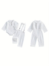 Baby Boy Gentleman Outfit Bow Tie Lapel Neck Long Sleeve Romper + Elastic Waist Suspender Pants Infant 2pcs Clothes Set for Wedding, for Outdoor