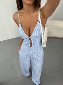 Flirla 2pcs/Set Women's Casual Striped Cami Dress Summer Outfit