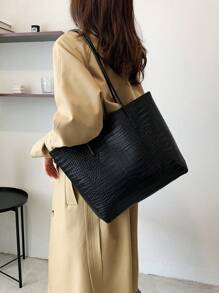 Lightweight,Business Casual Crocodile Embossed Shoulder Tote Bag With Coin Purse For Teen Girls Women College Students,Rookies & White-Collar Workers Perfect For Office,College,Work,Business,Commute,Outdoors, Travel,Outings,Women Bag With Dime Bag,School