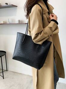 Lightweight,Business Casual Crocodile Embossed Shoulder Tote Bag With Coin Purse For Teen Girls Women College Students,Rookies & White-Collar Workers Perfect For Office,College,Work,Business,Commute,Outdoors, Travel,Outings,Women Bag With Dime Bag,School