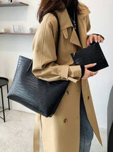 Lightweight,Business Casual Crocodile Embossed Shoulder Tote Bag With Coin Purse For Teen Girls Women College Students,Rookies & White-Collar Workers Perfect For Office,College,Work,Business,Commute,Outdoors, Travel,Outings,Women Bag With Dime Bag,School