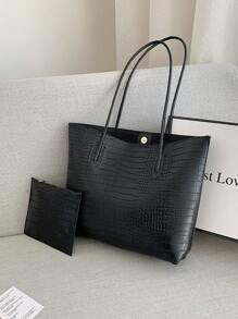 Lightweight,Business Casual Crocodile Embossed Shoulder Tote Bag With Coin Purse For Teen Girls Women College Students,Rookies & White-Collar Workers Perfect For Office,College,Work,Business,Commute,Outdoors, Travel,Outings,Women Bag With Dime Bag,School