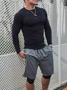 Compression Workout Long Sleeve Shirt Boyfriend Style Men, Muscle Fit Activewear Odor Resistant Rashguard, Sports