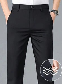 1 Pc Men's Classic Business Trousers, Solid Color 4-Season Slightly Elastic Suit Pants, Straight Fit Casual Dress Pants