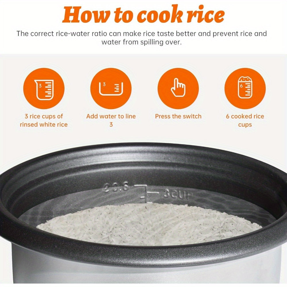 3 Cup Mini Rice Cooker - Portable, Non-Stick, Automatic Keep-Warm, White, Great Gift for College Students, Compact, and Easy to Use