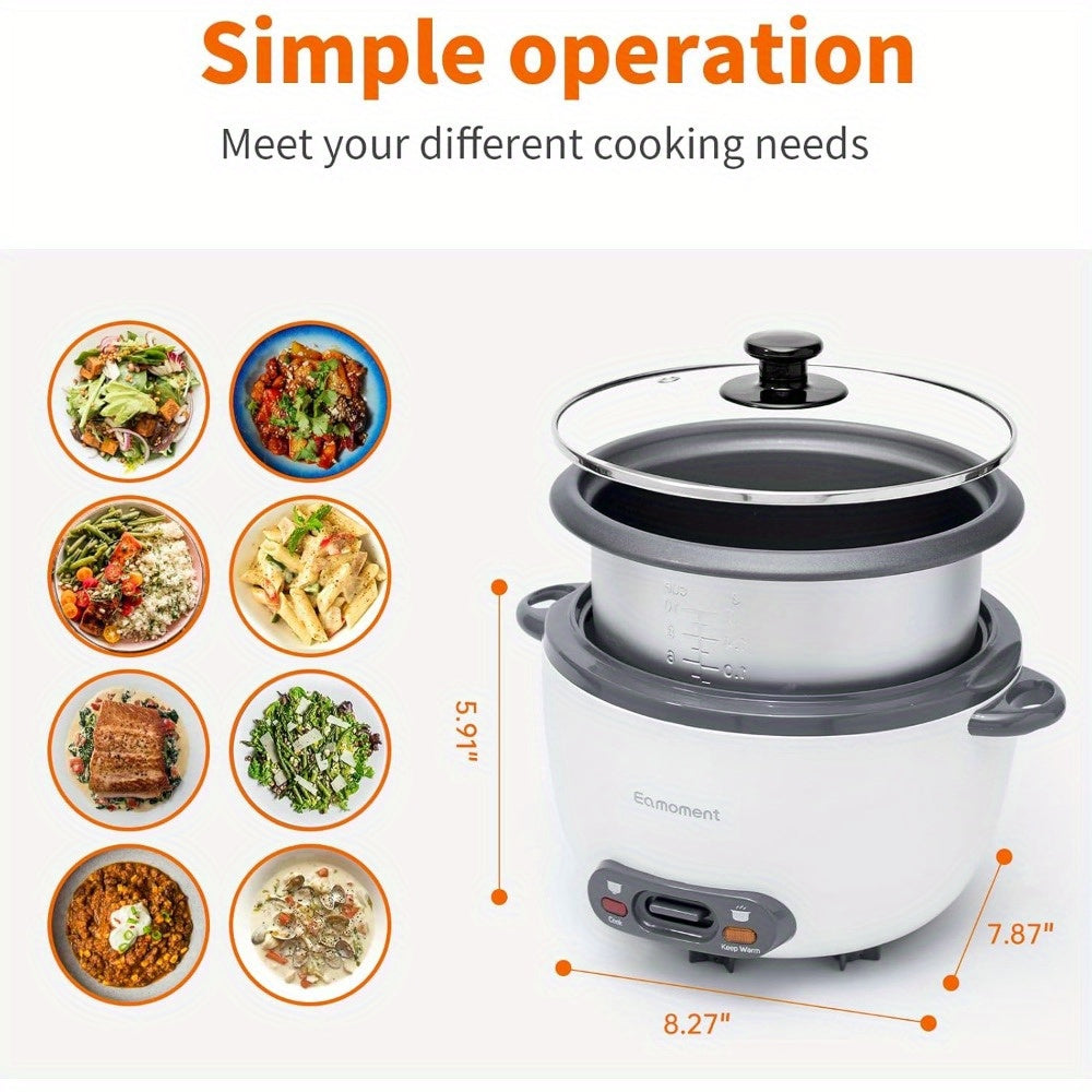 3 Cup Mini Rice Cooker - Portable, Non-Stick, Automatic Keep-Warm, White, Great Gift for College Students, Compact, and Easy to Use