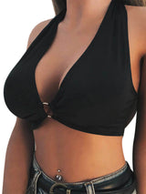 [Wrap Deep V-neck Bustier] Solid Color Deep V-neck Wrap Bandage Backless Vest - Sleeveless Crop Tops for Women