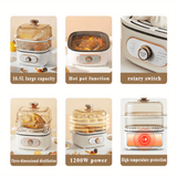 2 in 1 Smart Home Electric Steamer, Multifunctional Electric Hot Pot, 2-Tier 8 Modes 2.77gal Large Capacity Suitable for 3-5 People, Steamer, with Boil Dry Protection 110V 1200W, Breakfast Steamer, Electro-mechanical Cooking