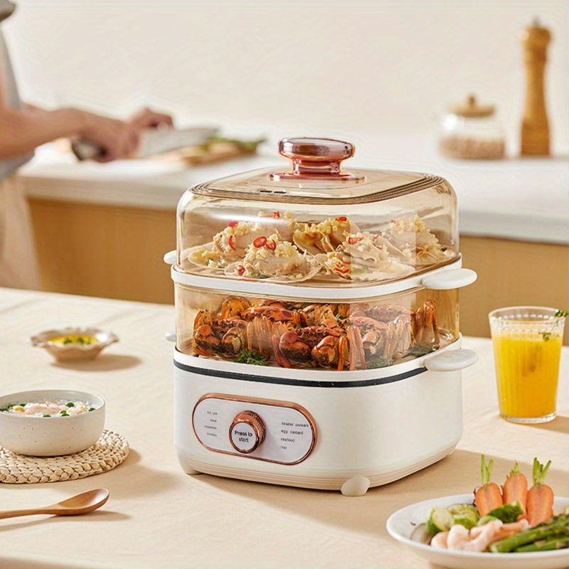 2 in 1 Smart Home Electric Steamer, Multifunctional Electric Hot Pot, 2-Tier 8 Modes 2.77gal Large Capacity Suitable for 3-5 People, Steamer, with Boil Dry Protection 110V 1200W, Breakfast Steamer, Electro-mechanical Cooking