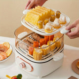 2 in 1 Smart Home Electric Steamer, Multifunctional Electric Hot Pot, 2-Tier 8 Modes 2.77gal Large Capacity Suitable for 3-5 People, Steamer, with Boil Dry Protection 110V 1200W, Breakfast Steamer, Electro-mechanical Cooking