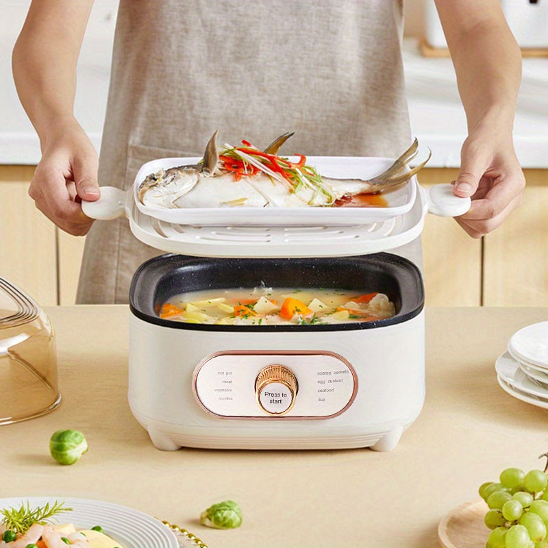 2 in 1 Smart Home Electric Steamer, Multifunctional Electric Hot Pot, 2-Tier 8 Modes 2.77gal Large Capacity Suitable for 3-5 People, Steamer, with Boil Dry Protection 110V 1200W, Breakfast Steamer, Electro-mechanical Cooking