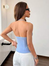 EZwear Casual Knit Solid Color Regular Fit Backless Sleeveless Tank Top For Women