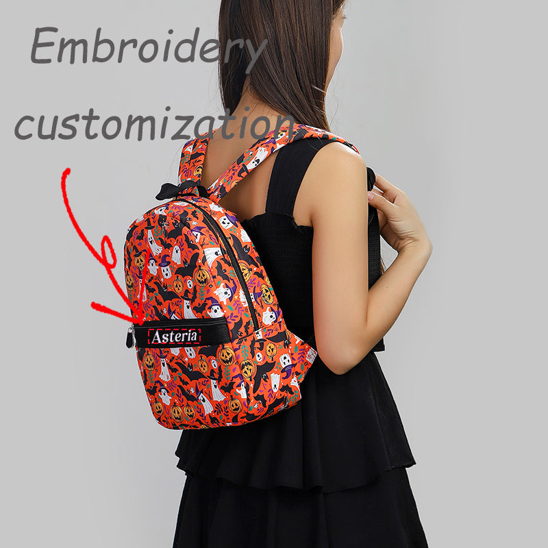 Custom Halloween Name Nylon Backpack - Large Capacity, Lightweight Travel & School Bag with Adjustable Straps