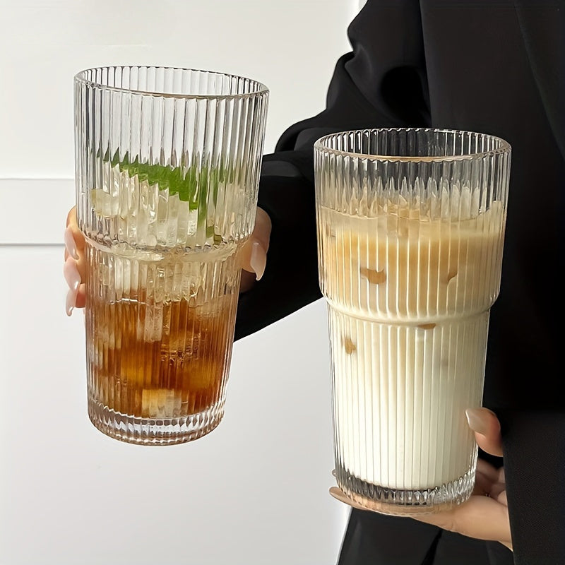 Visually Appealing 20.29oz/600ml Striped Glass Cup with Straw And Lid - 1pc, Durable Drinking Glass for Coffee, Tea, Whiskey, Milk Ice Americano And Latte Drinks