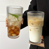 Visually Appealing 20.29oz/600ml Striped Glass Cup with Straw And Lid - 1pc, Durable Drinking Glass for Coffee, Tea, Whiskey, Milk Ice Americano And Latte Drinks